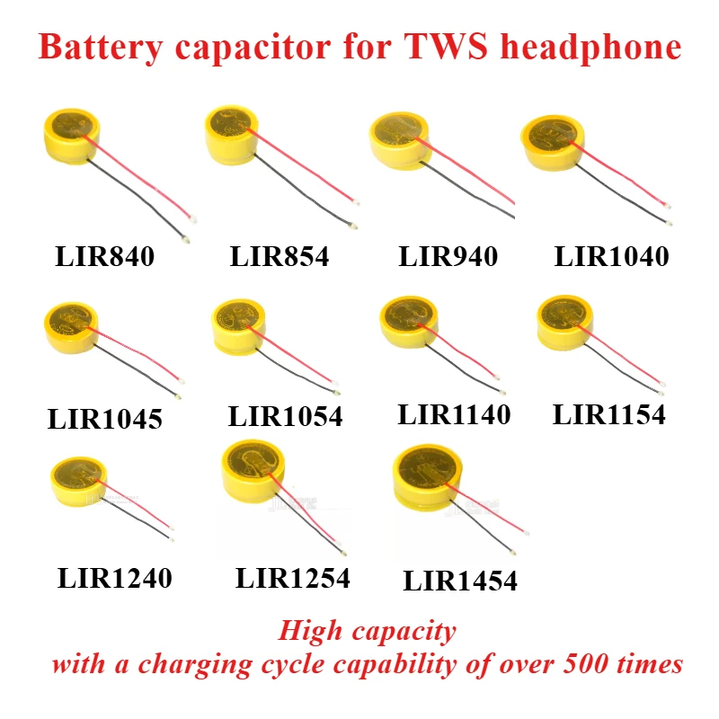 Image of 2 Stück LIR840 LIR854 LIR940 LIR1040 LIR1045 LIR1054 LIR1140 LIR1154 LIR1254 LIR1454 LIR1654 3,6 V für TWS Headset Integrierter Chip