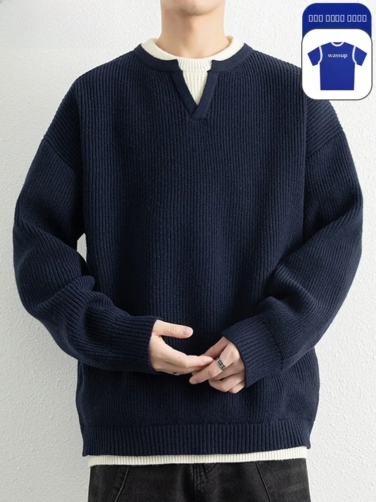 

Wassup Dozen Men's V-Ne Knitwear Base Layer Top Autumn Winter New Sle Casual Loose Fit Long Sve Thermal irt