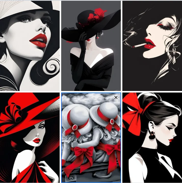 

Young Woman Portrait in White Black Red Diamond Painting DIY Full Square Mosaic Embroidery Diamond Art Gift Wall Decoration