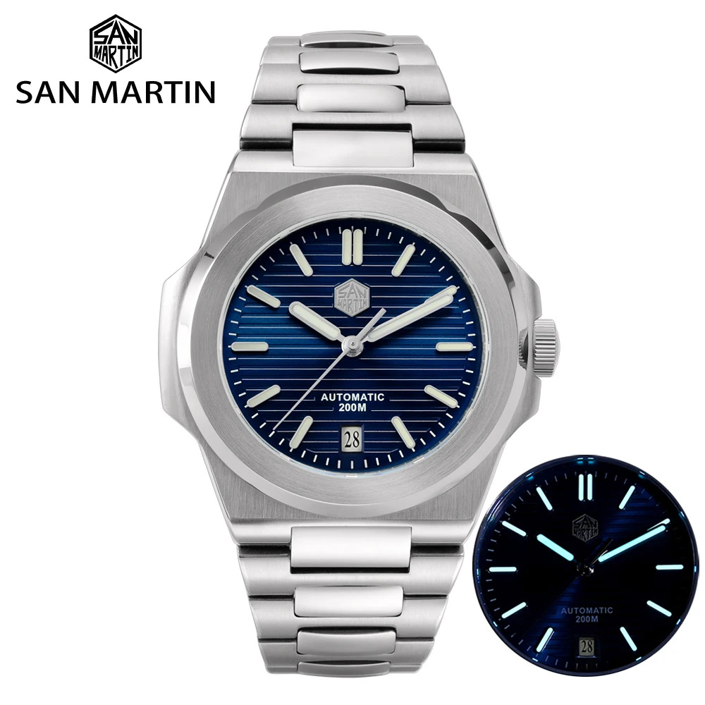 San Martin-Reloj de buceo de 42mm para hombre, cronógrafo mecánico automático de lujo, clásico, a la moda, resistente al agua 200m, zafiro