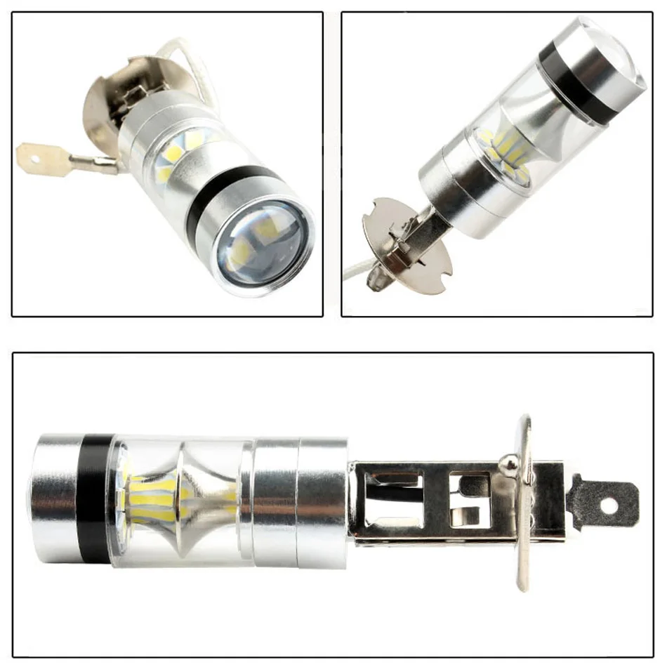 2Pcs Car H1 H3 100W LED White 12V 20SMD Projector Fog Driving DRL Light Bulb 6000K Super Bright Car Headlight Bulbs