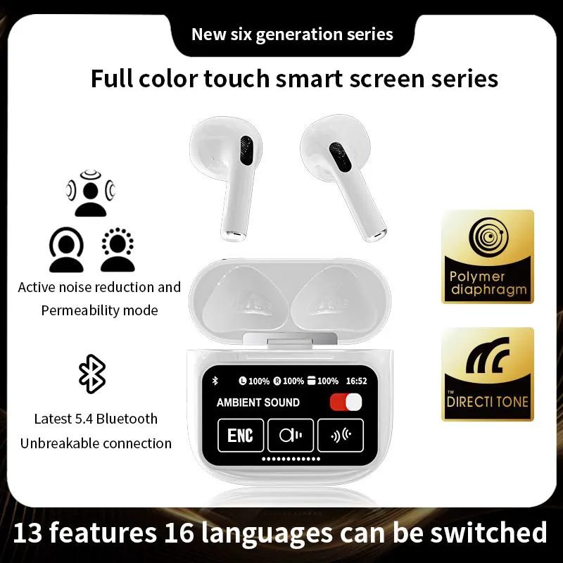 New A11pro Wireless Bluetooth Earphones ANC Multi functional Display Touch Color Screen Earbuds Call Noise Reduction Headphones