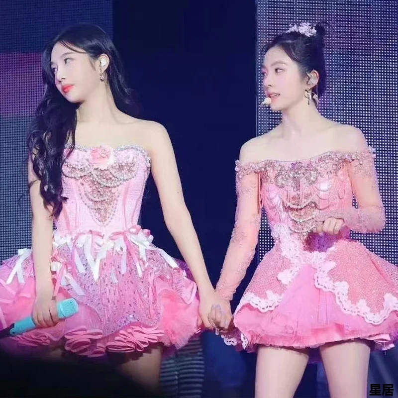 Vêtements de danse Jazz Kpop rose, robe licou, discothèque, Costumes de scène de chanteuse, tenues de Festival de groupe pour femmes coréennes, Rave, nouvelle collection