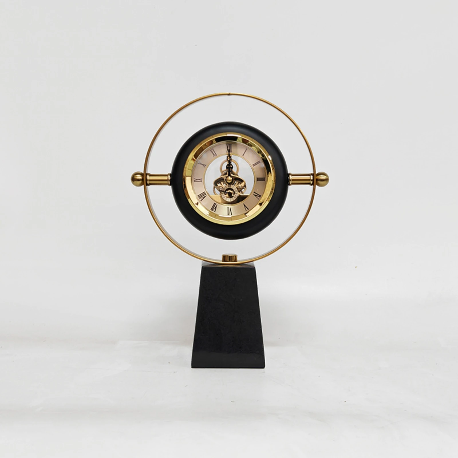 Clock with Pedestal Base Decorative Circular Table Clock Sculptural Easy to Read for Bookshelf, Office