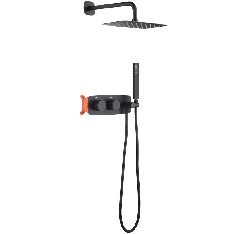 

In-wall shower shower set bathroom hot and cold water wall row hidden pre-embedded recessed square black