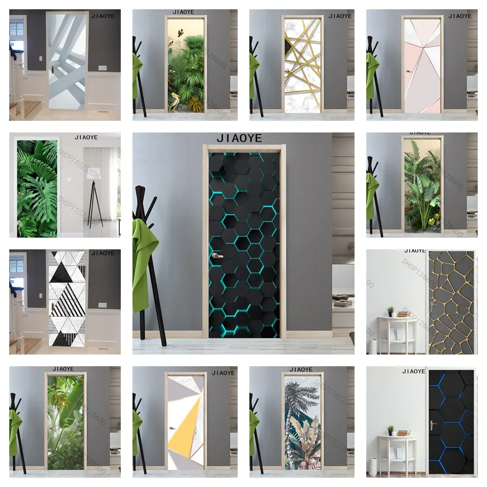 

Modern tropical plant leaves tech geometry abstract door sticker wallpaper fridge sticker Waterproof Home Decor Decal Art Poster