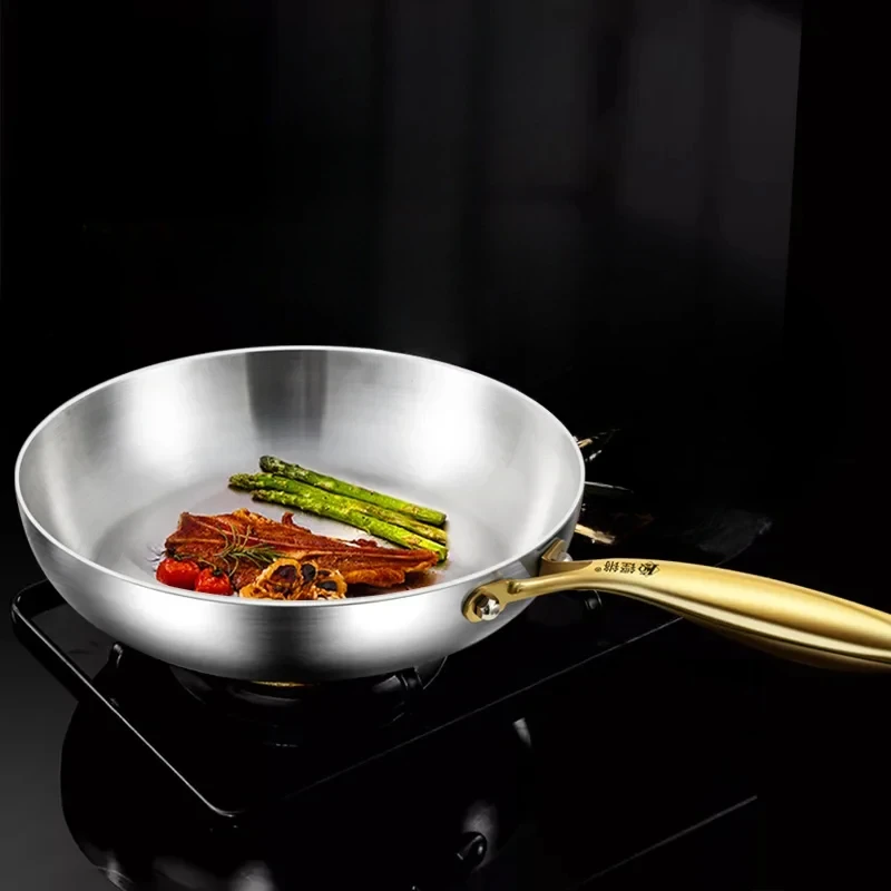 Uncoated Frying Pan Non-Stick Gas Induction Cooker Universal 316 Stainless Steel Pan