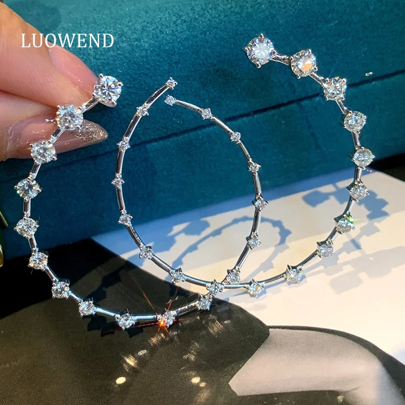LUOWEND 100% 18K White Gold Earrings Luxury Design 2.80carat Real Natural Diamond Drop Earrings for Women High Party Jewelry