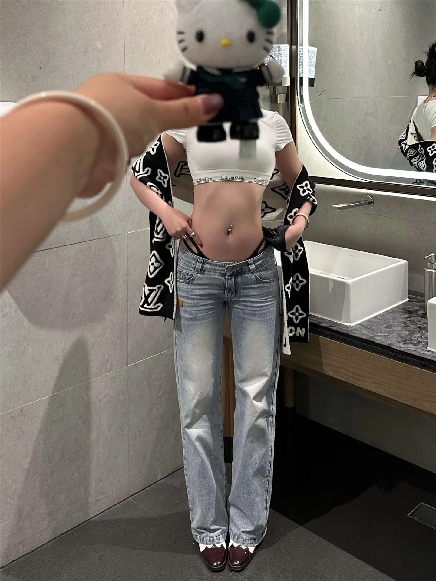 

American Style Y2K Light Blue Low Waist Straight Leg Jeans Women's Spring Loose Slim Tall Extended Wide Leg Pants