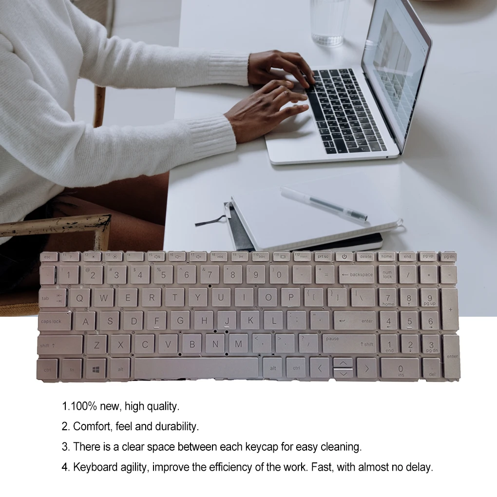 Silver Keyboard Gaming with Frame Input Equipment Key Board Notebook Keyboards Replacement for HP Pavilion 15-EG 15-CN