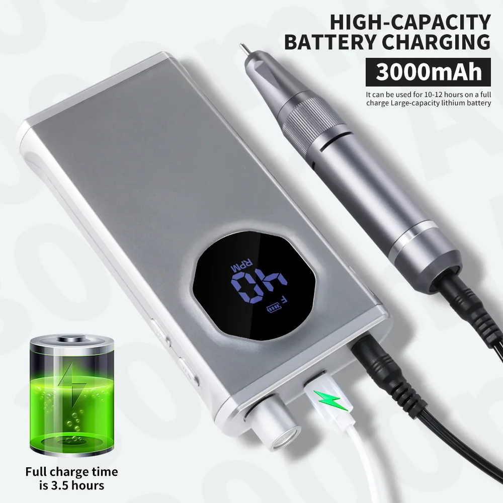 35000RPM Professional Nail Drill Kit, Rechargeable Cordless E-file for Manicure Pedicure, Acrylic & Gel Removal with 6 Bits
