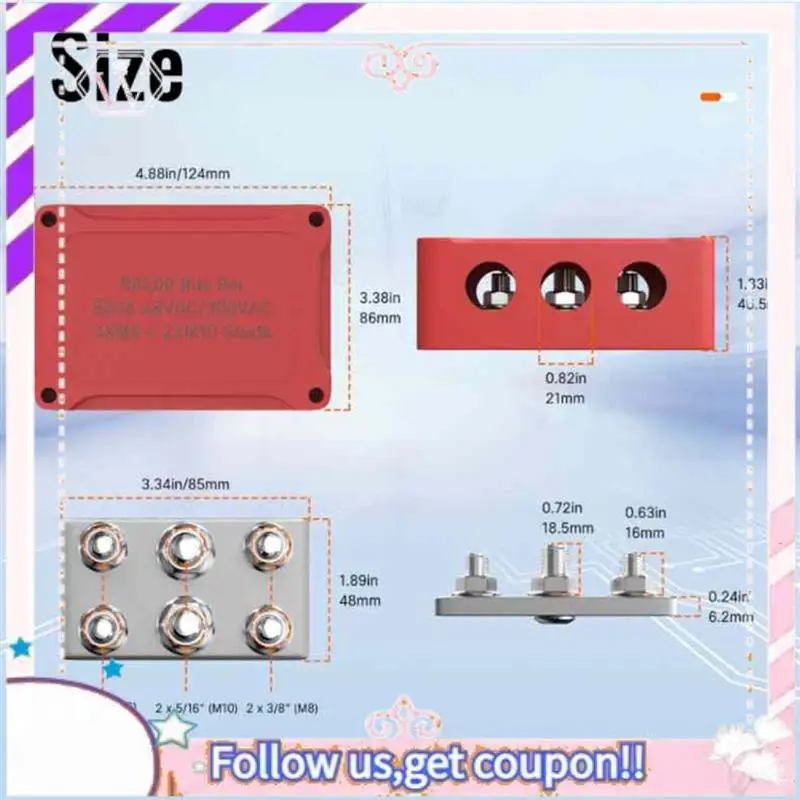 

Easy To Use 500A Marine Bus Bar 48V Automotive Power Distribution Block Big Current 6 Studs Plastic Cover Accessories For Car Bo