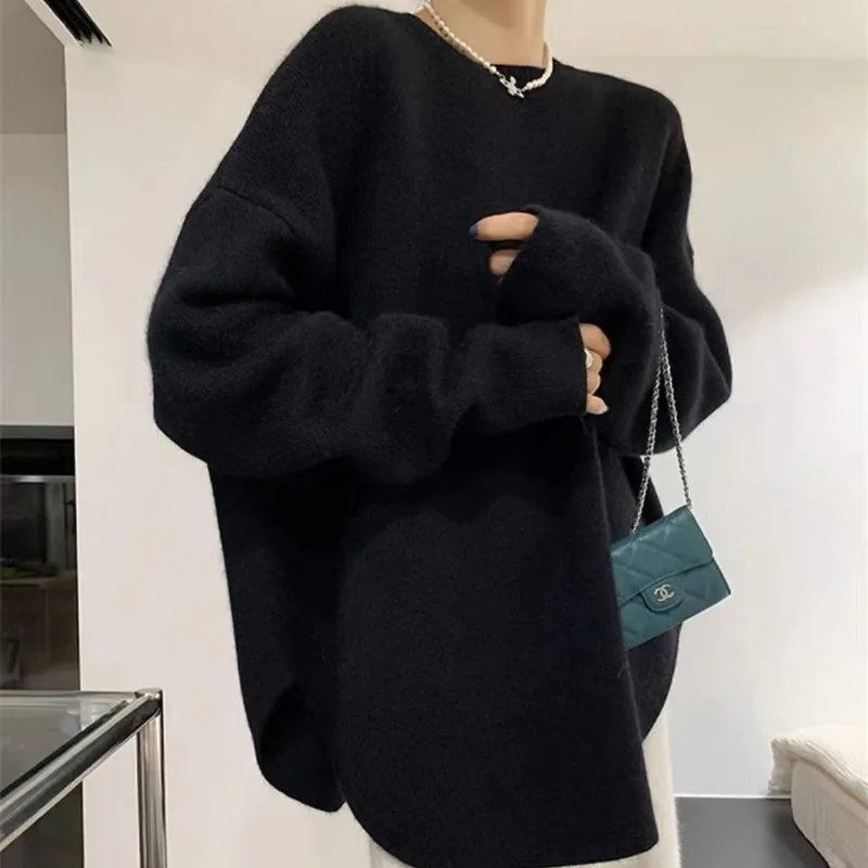 Simplicity Neutral Sven Drape Lightly Cooked Comfortable Keep Warm Pure Senior Laziness Women\'s Sweater Autumn Winter 2024