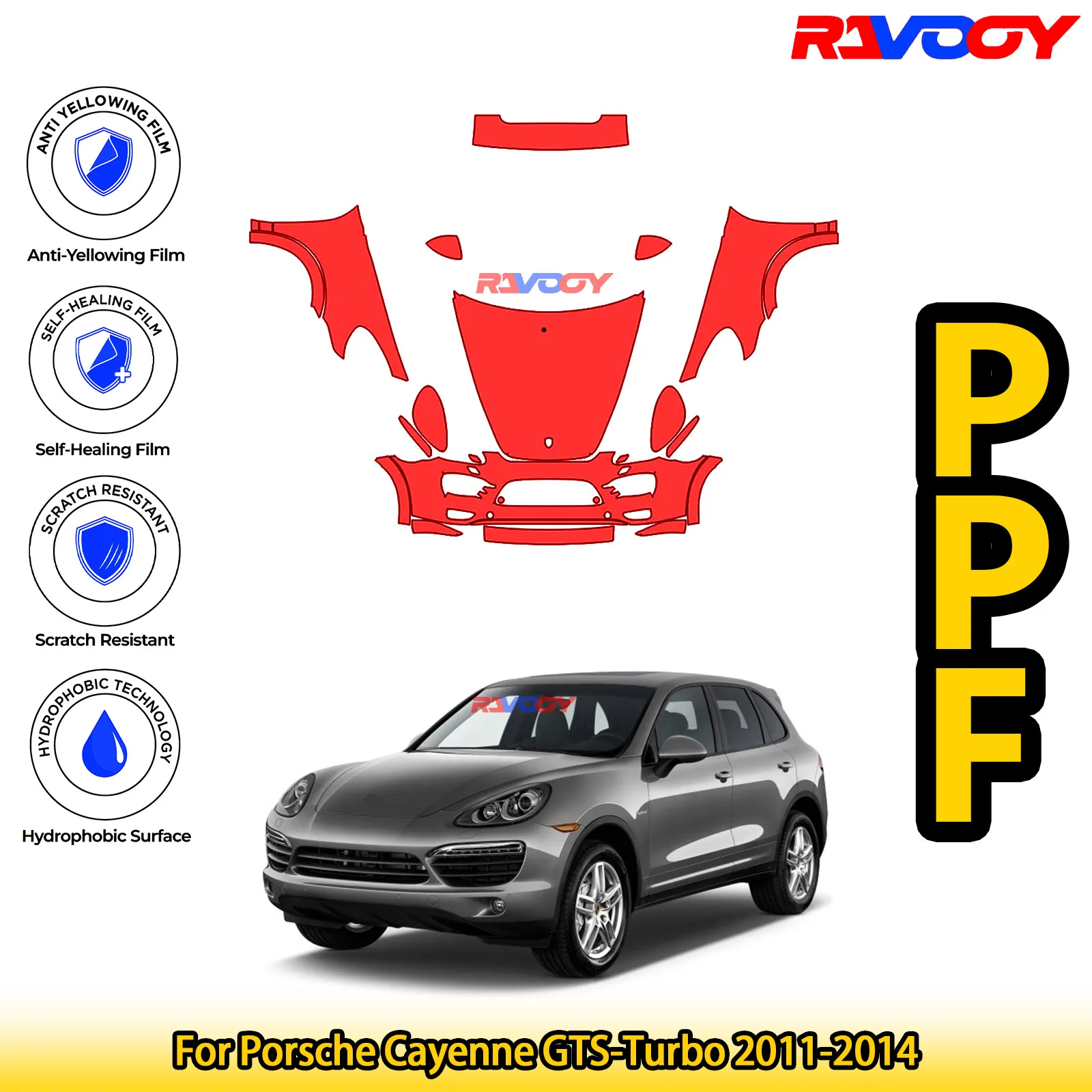 

For Porsche Cayenne GTS-Turbo 2011-2014 Glossy Matte Black Precut front PPF Kit Paint Protection Film