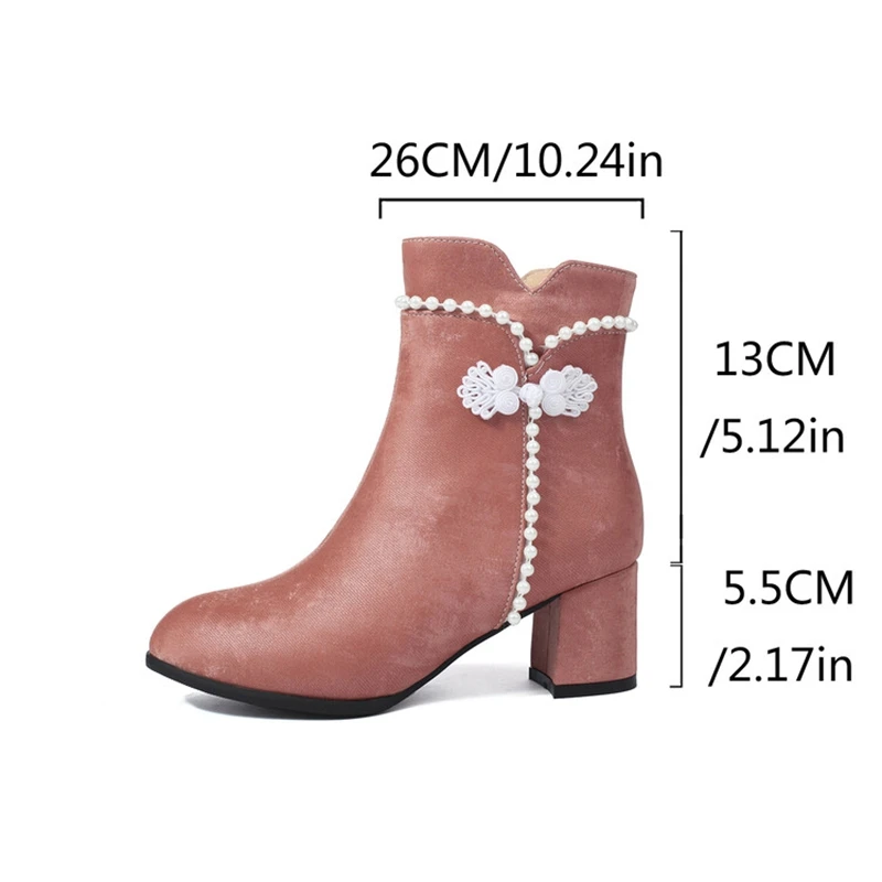 

ORCHA LISA Fashion shoes Classic Chinese Style Women's Ankle Boots Round Toe 5.5cm Block Heel Buckle PU Size 40-43 Fashion