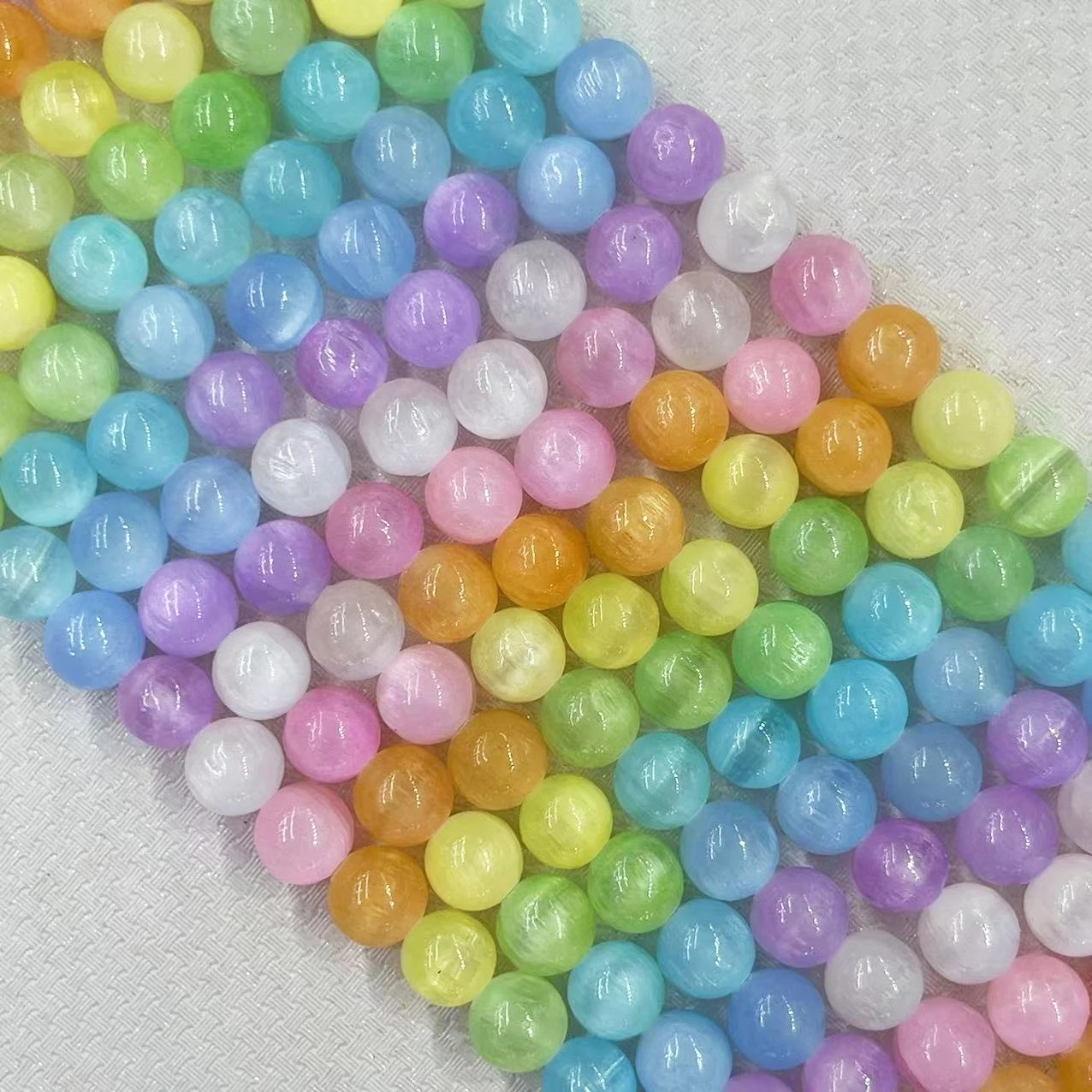 Noble Natural Colorful Cymophane Stone Bead 6/8/10MM Round Gypsum Loose Charm Beads Accessories For DIY Bracelet Jewelry Making