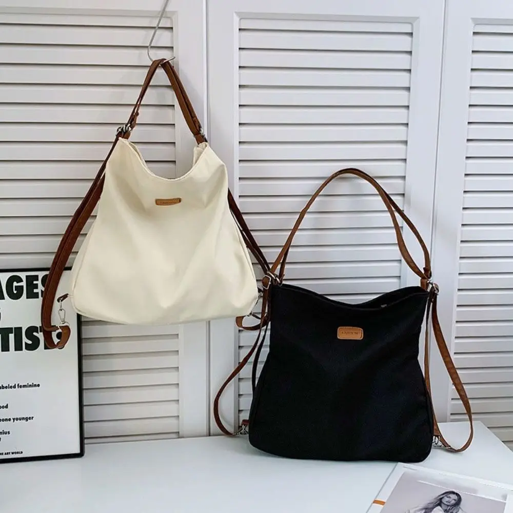 Zaini a tracolla in nylon a doppio uso Borsa tote multifunzionale in tela tinta unita Borsa a secchiello stile coreano Borsa a tracolla per ragazze