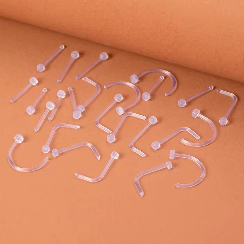 10-100pcs Clear Acrylic Nose Ring Stud Transparent Invisible Straight Nostril Ear Piercing Prevent Allergy Retainer Body Jewelry
