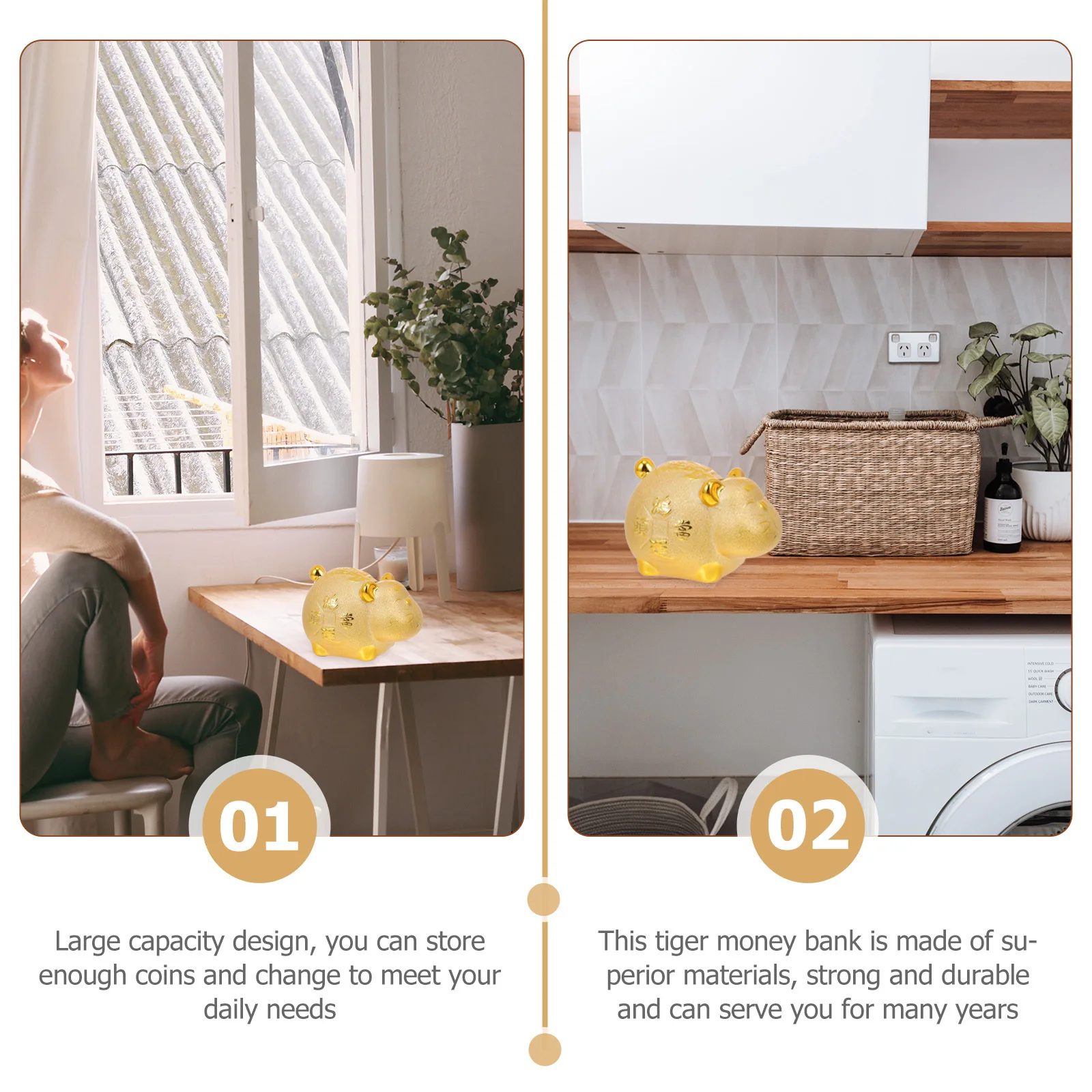 

1Pcs Tiger Saving Pot Golden Coin Box Durable Large Capacity Coin Storage Container for Home Desktop Adorable Saving Pot