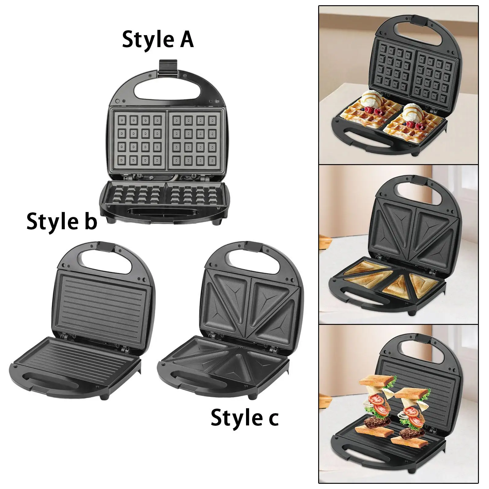 Electric Sandwich Maker Nonstick Plates with Handle Compact Fast Heating Waffle Iron for Omelette Household Lunch Muffins Waffle