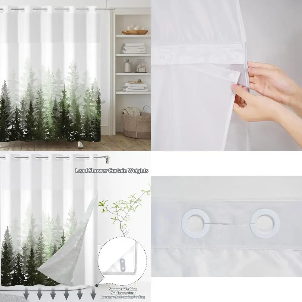 

двухслойная занавеска для душа на зеленой лесной тематике с защелкивающейся подкладкой и утяжеленным дном для конфиденциальности