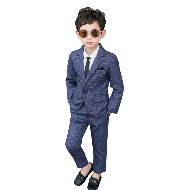 Kids Pant Blazers Set Spring Autumn New Boys Casual 2pcs Suits Jackets Plaid Single Button Children Party Wedding Clothes 3-11y