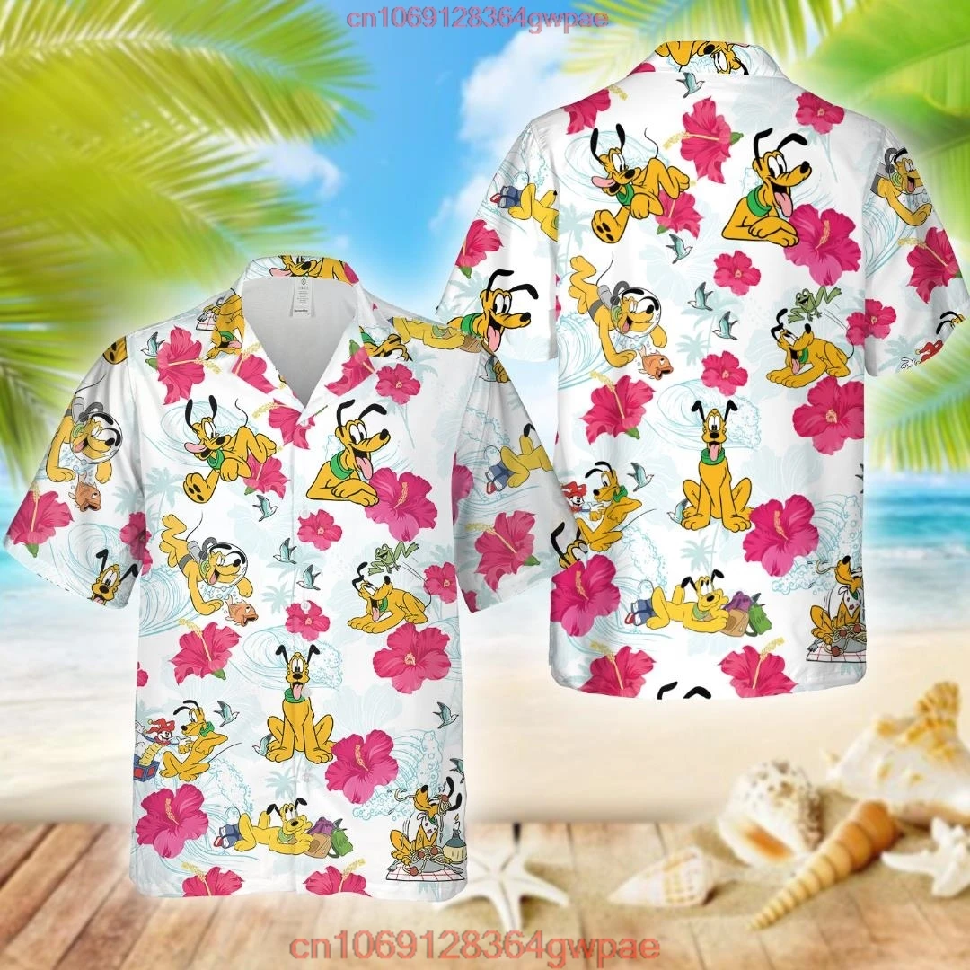 Disney Pluto Dog Hawaiian Shirts Men's Women Summer Short Sleeve Shirts Disney Hawaiian Shirts Casual Beach Shirts Harajuku Top