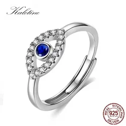 Kaetine Zircon Evil Eye Rings for Women Turkish Open 925 Sterling Silver Lucky Adjustable Finger Ring Wedding Couple Jewelry