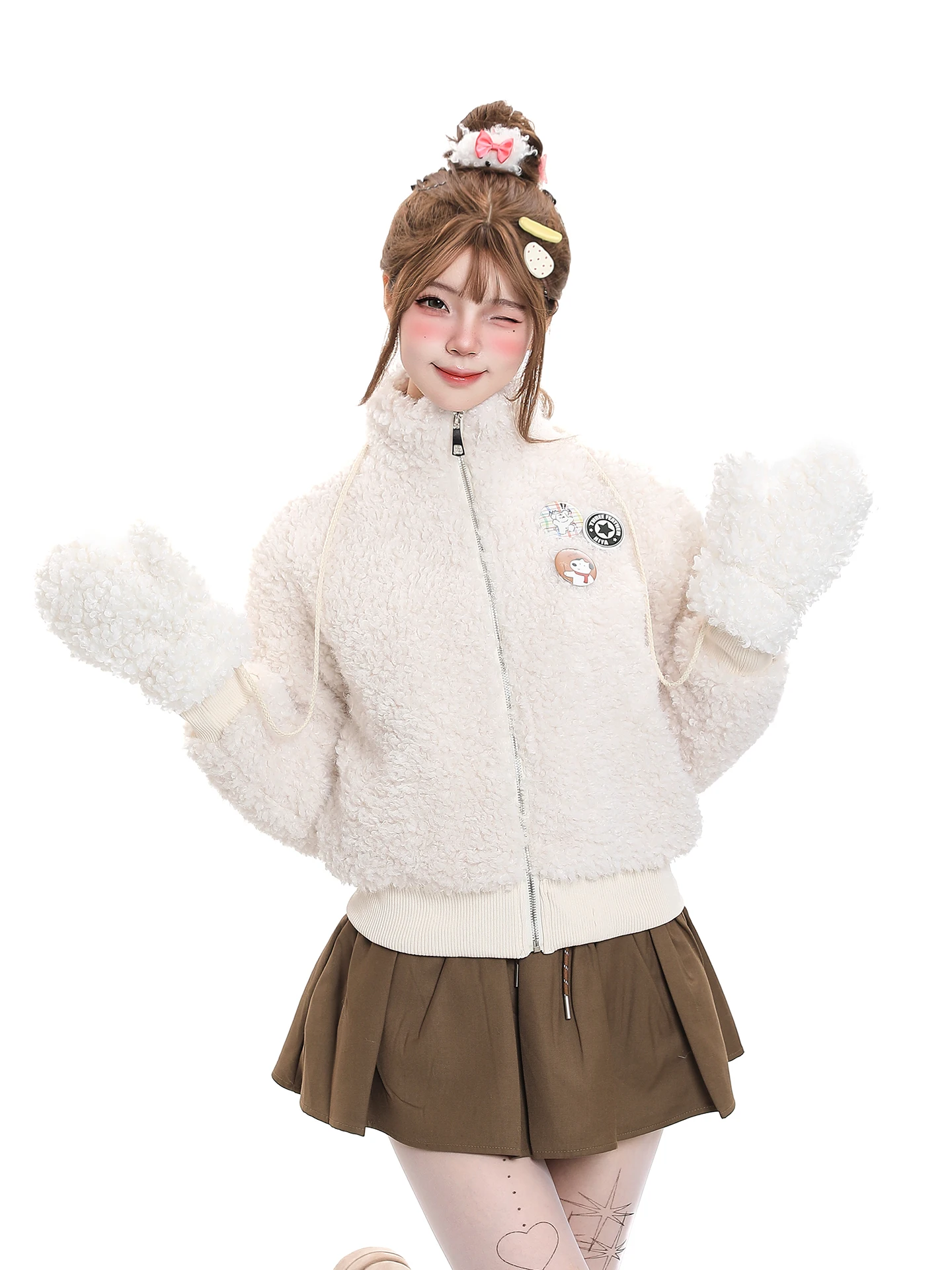 

Cute ort Thiened Lamb Velvet Stand Collar Cotton Jaet Women's Winter Warm Design Sense Cotton Coat Outerwear