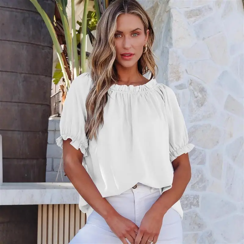 

Женский круглый шифоновый топ Ele Color с кружевными подошвами, винтажный трансграничный модный топ, Новое поступление