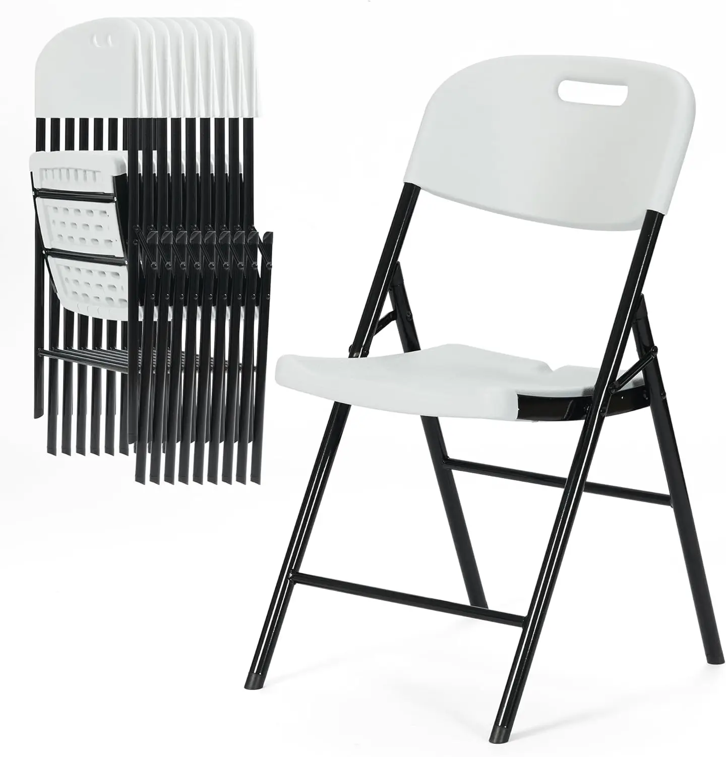 10 Pack Thicker 650 Lbs White Folding Chairs, Commercial Grade Folding Chair, Foldable Chairs For Events