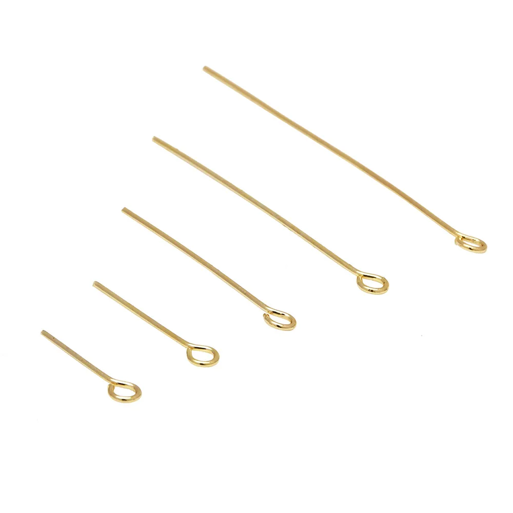 50Pcs Colorfast Brass Open Eye Pins Headpins For Jewelry Making Findings 16/20/30/40/50mm