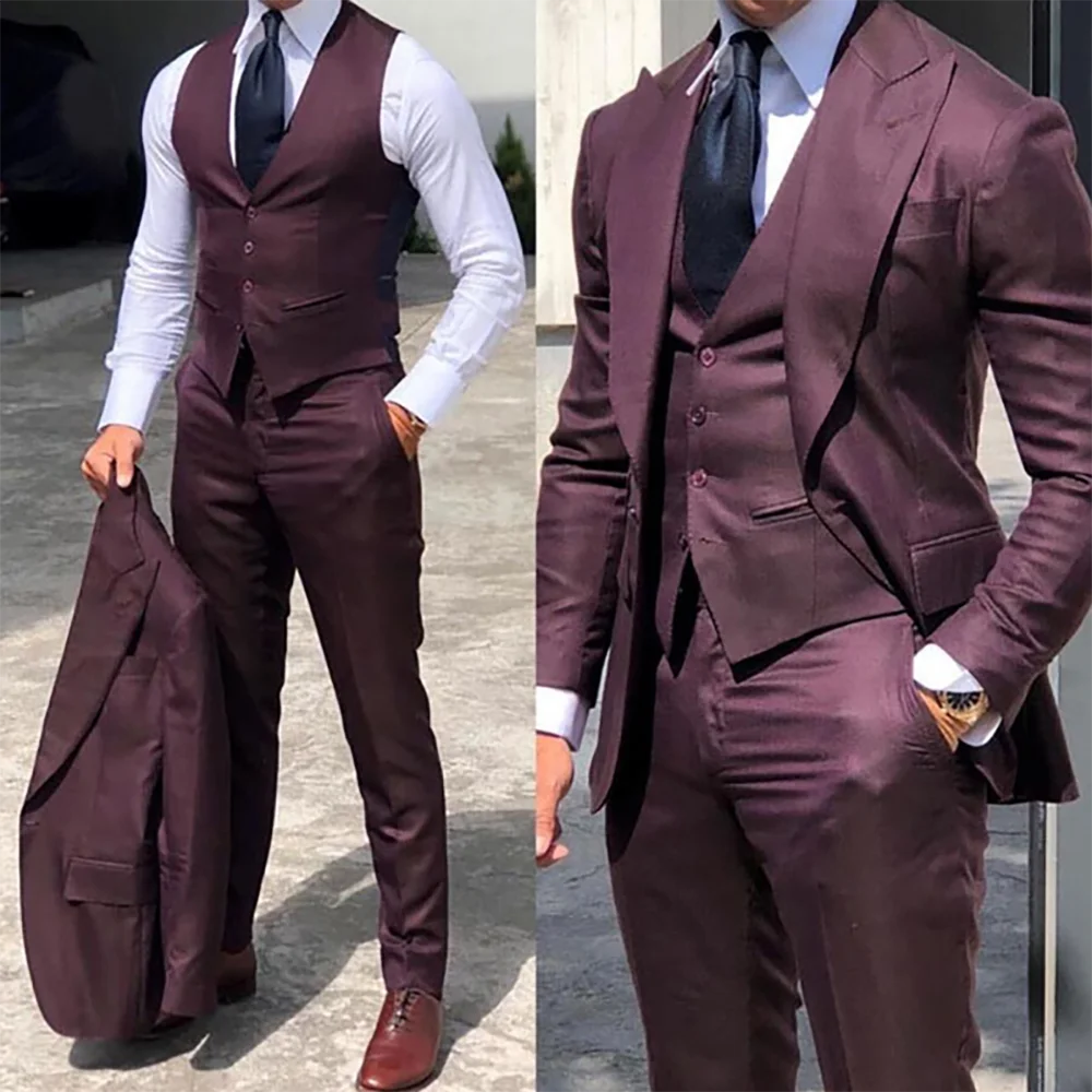 2023 Black Classic Men Suit 3 Pieces Tuxedo Peak Lapel Groomsmen Wedding Suits Set Fashion Men Business Blazer Jacket+Pants+Vest