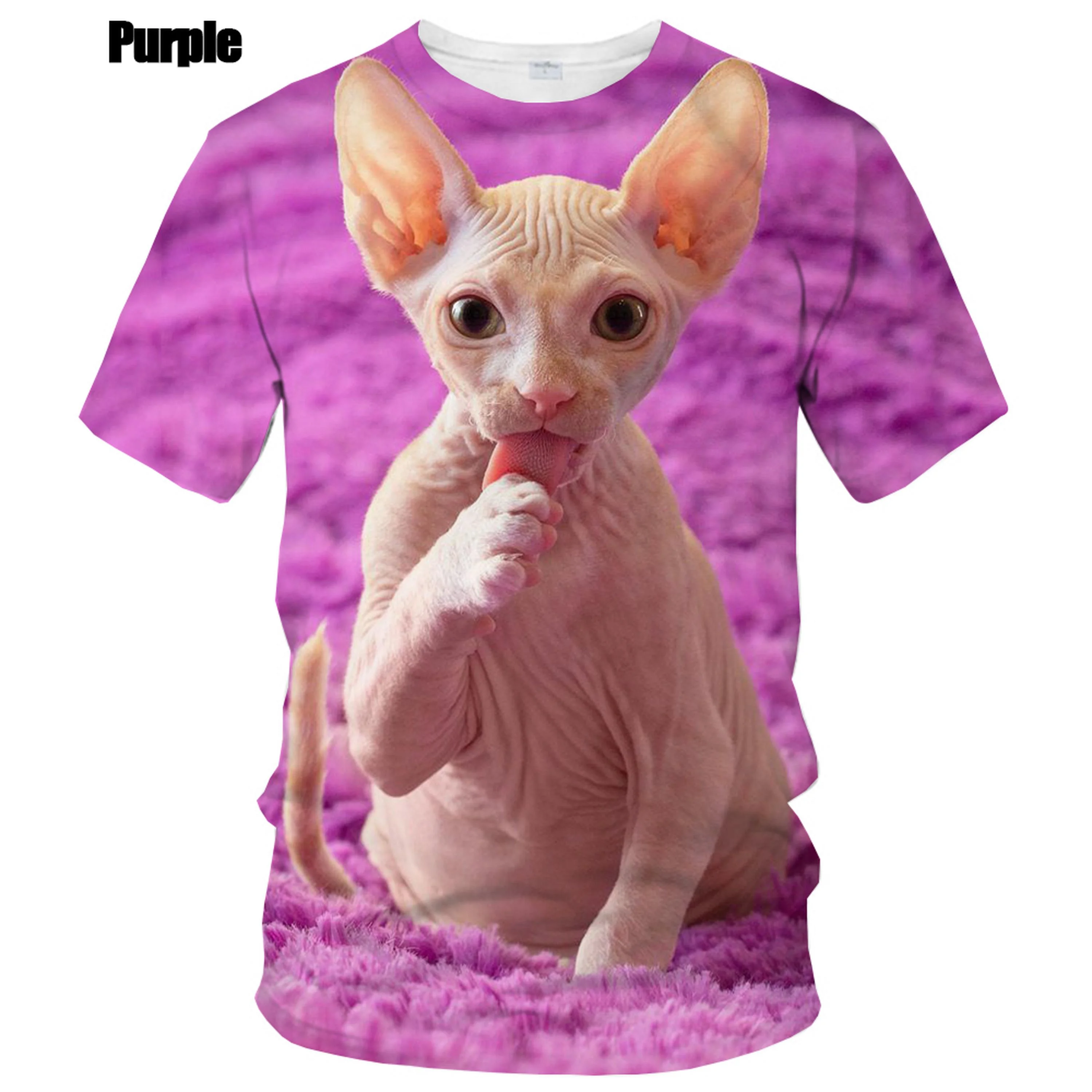 New Fashion Summer Hot Sale 3D Sphynx Cat Men\'s/women\'s T Shirt 3D Printing Short-sleeved Round Neck Men\'s Tops