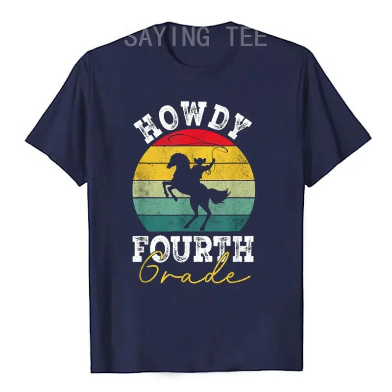 Cowboy Western Back To School Fourth Grade T-Shirt 4th Grade Teachers Students Clothes Novelty Gifts Boys Fashion Top Saying Tee