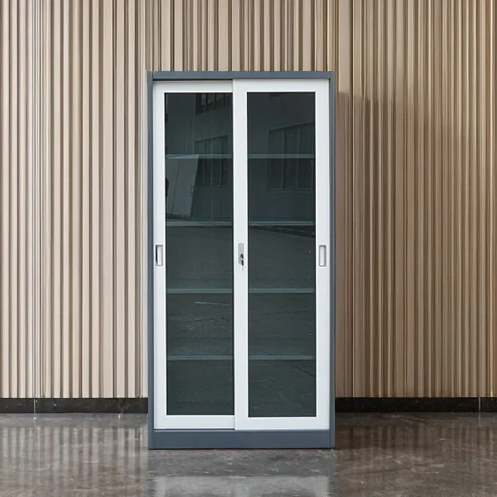 

#For Full-height mirror shallow metal steel sliding front locking glass storage filing cabinet with glass doors