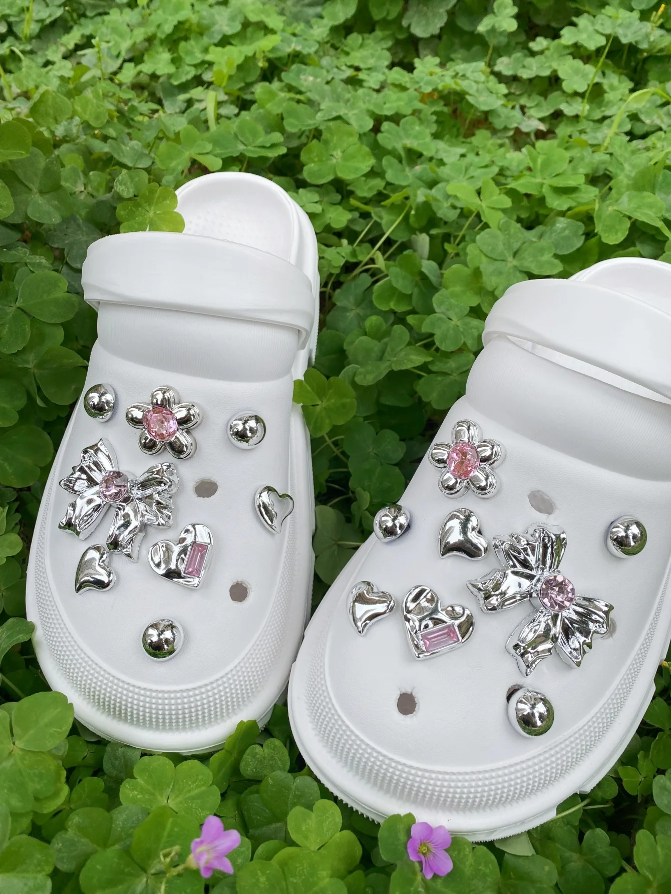 16pcs Shoe Ornaments With Drilled Hole, Pink, Rhinestone, Bowknot, And Floral Diy Detachable Shoe Decoration Buckle For Sandals,