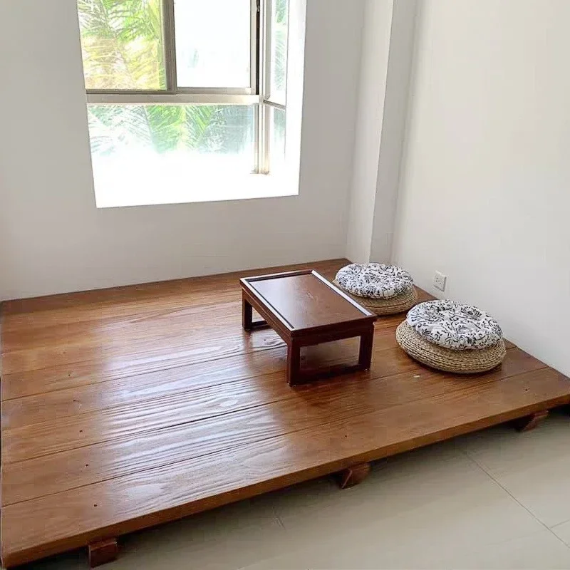 Solid wood floor-to-ceiling bed double bed wooden board short bed tatami