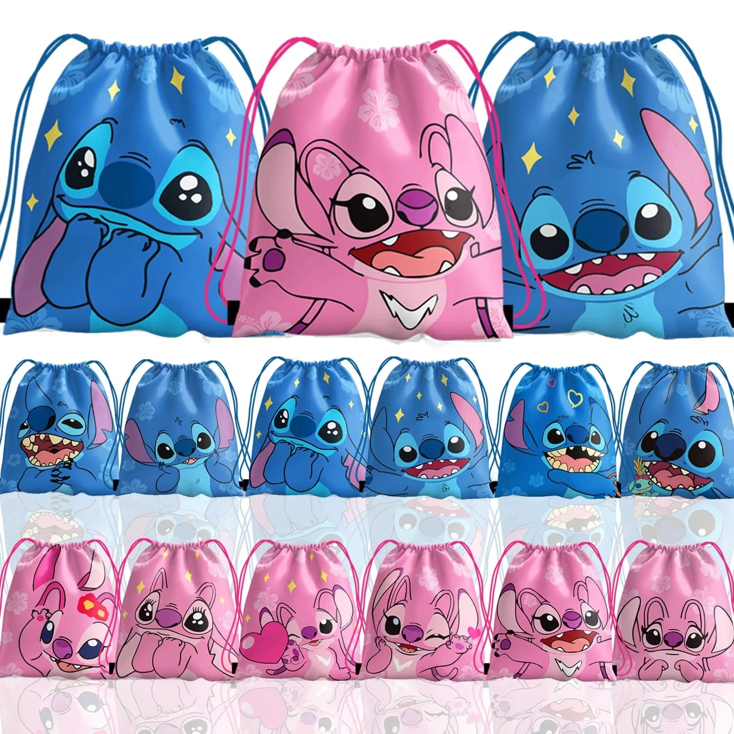 1/4/12pcs New Anime Stitch Bundle Pocket Kawaii Lilo & Stitch Storage Bag Cartoon Non Woven Drawstring Bag Children Party Gifts