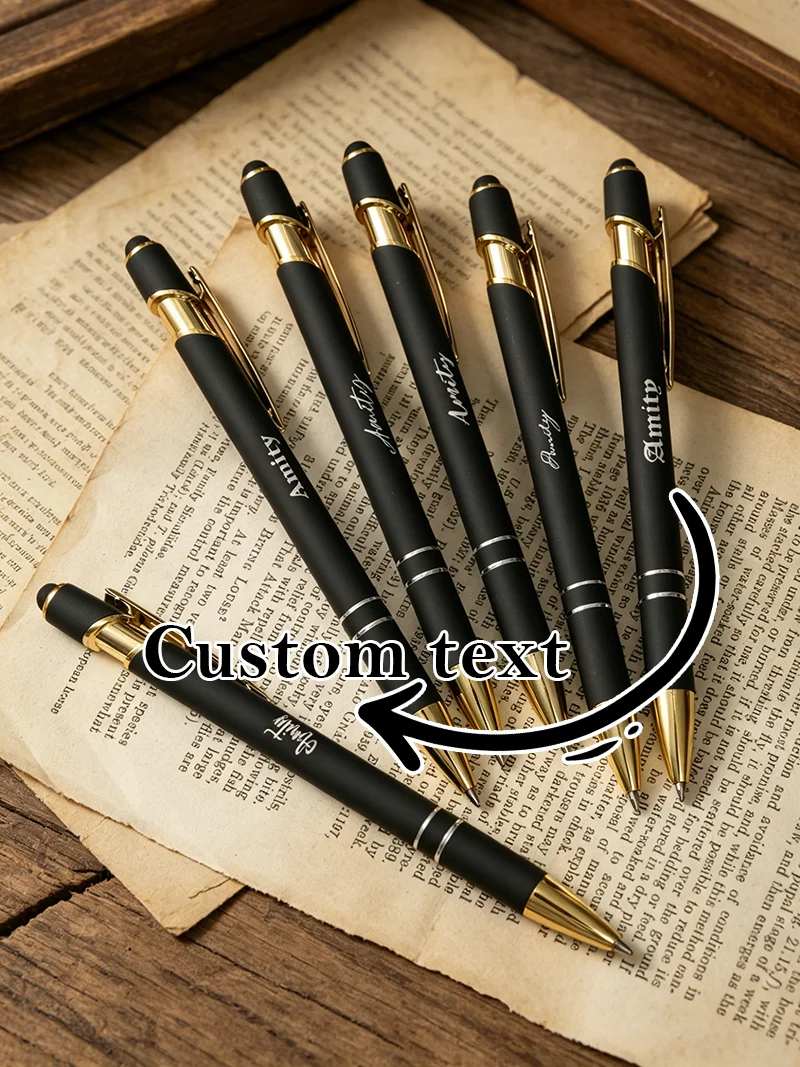 Personalized Luxury Metal Ballpoint Pen with Stylus Custom Name Corporate Gift for Boss Coworker Wedding Guest Favors Black Ink