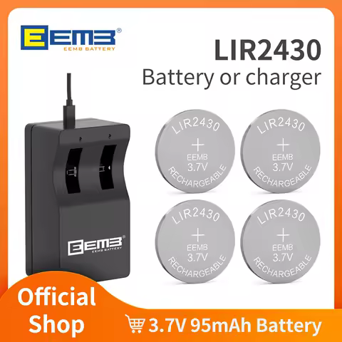 EEMB LIR2430 3.7V 95mAh Button Battery Rechargeable With Charger Lithium-ion Battery Coin Cell for Earphone ithium-ion Battery