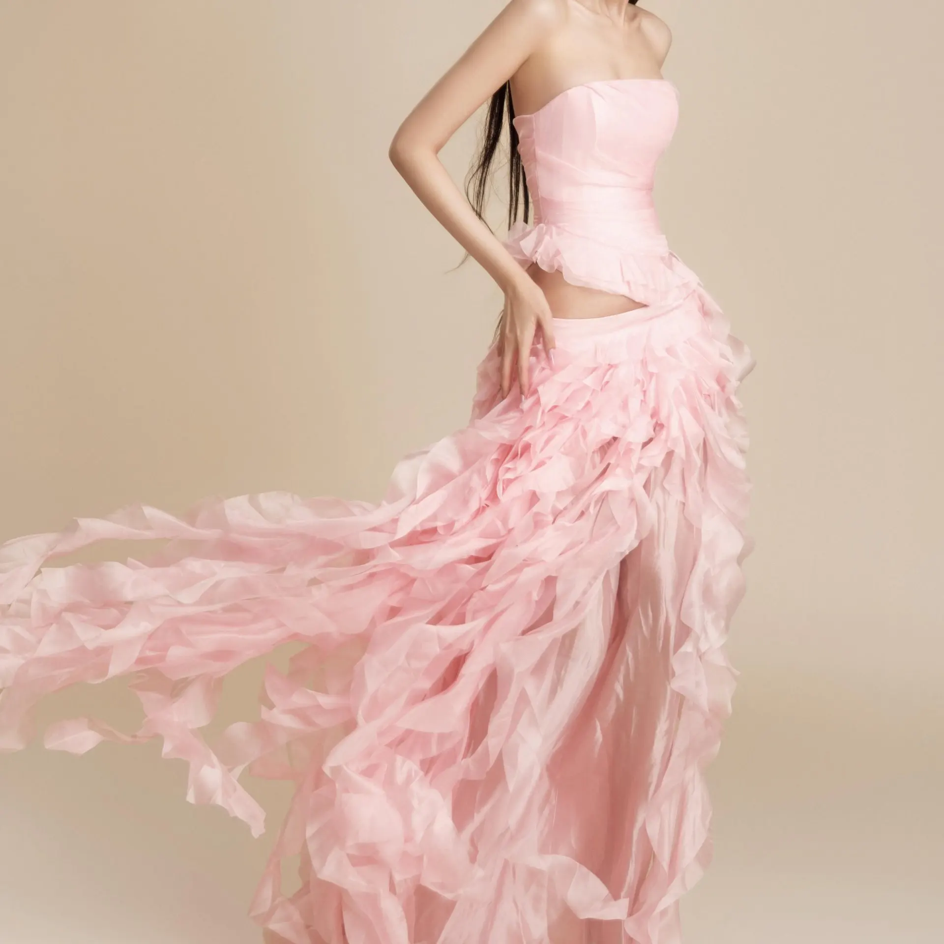 

Blush Pink Maxi Skirt Women Tiered Ruffle Floor Length Romantic Party Long Skirts Summer 2026 Fashion Dreamy Layered Tulle Skirt