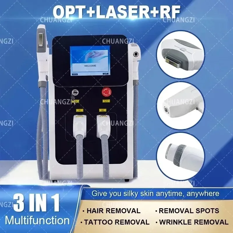 Горячая Распродажа 3 в 1 E-светильник IPL RF Nd Yagr многофункциональная Машинка для удаления татуировок, косметическое оборудование для перманентного удаления волос