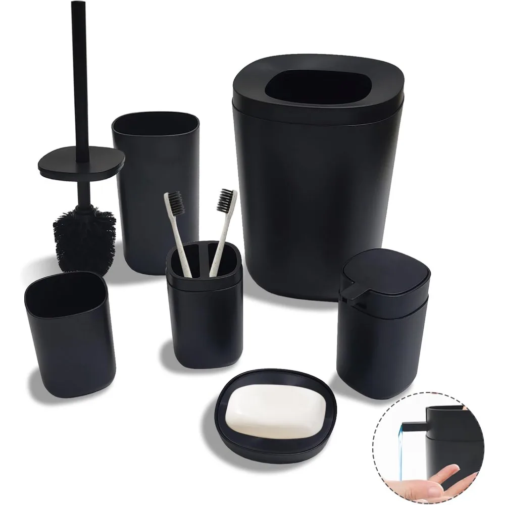 

Набор аксессуаров для ванной комнаты, набор аксессуаров для ванной комнаты из 6 предметов с мусорным баком, набор туалетных щеток, держатель для зубных щеток, чашка для зубных щеток, мыло d