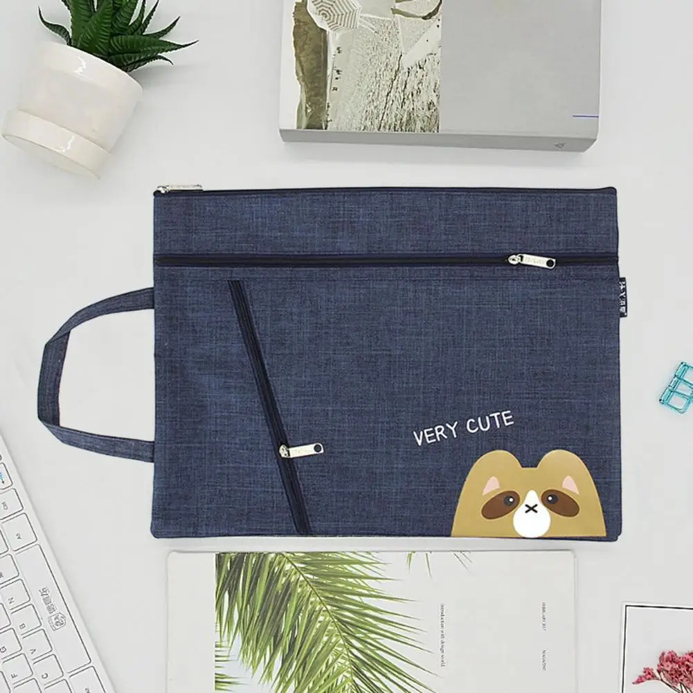 File Holder with Carry Strap Sturdy File Holder Stylish A4 Canvas File Bags Spacious Portable Multi-layered for Students