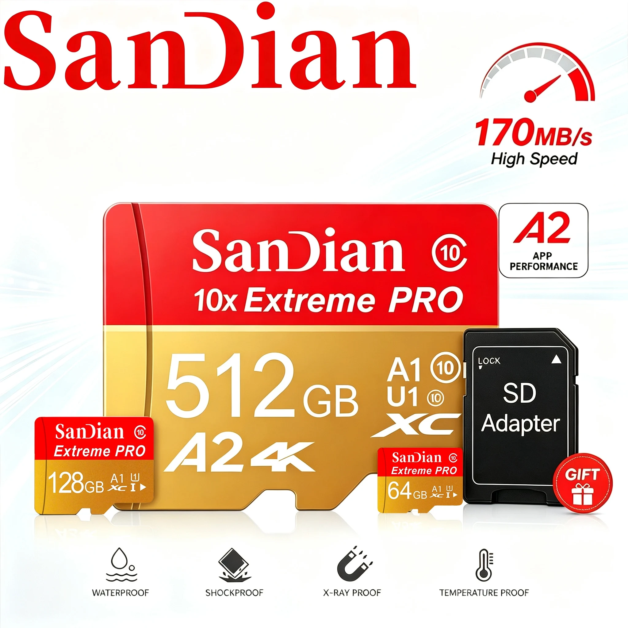Micro TF SD Card 64GB TF Cards 512GB SD Cards 32GB Memory Card UHS-I A2 U3 for GoPro/Surveillance/Dash Cam/Laptop/MP4 Player