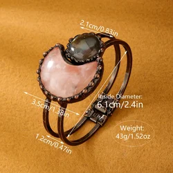 YEEVAA Rose Quartz Labrodite Natural Stone Open Bangle Bracelet Vintage Style Black Color Handcrafted Perfect Gift Idea