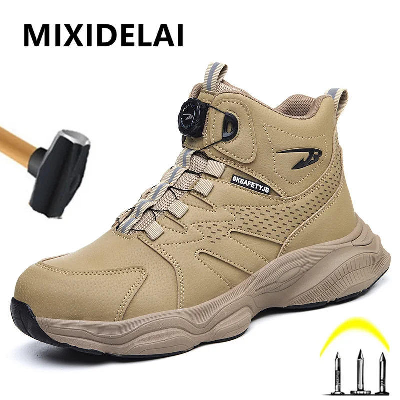 

New Rotating button Security Boots Men Work Shoes Anti-smash Anti puncture Safety Shoes Protection Boots Steel toe shoes Fashion