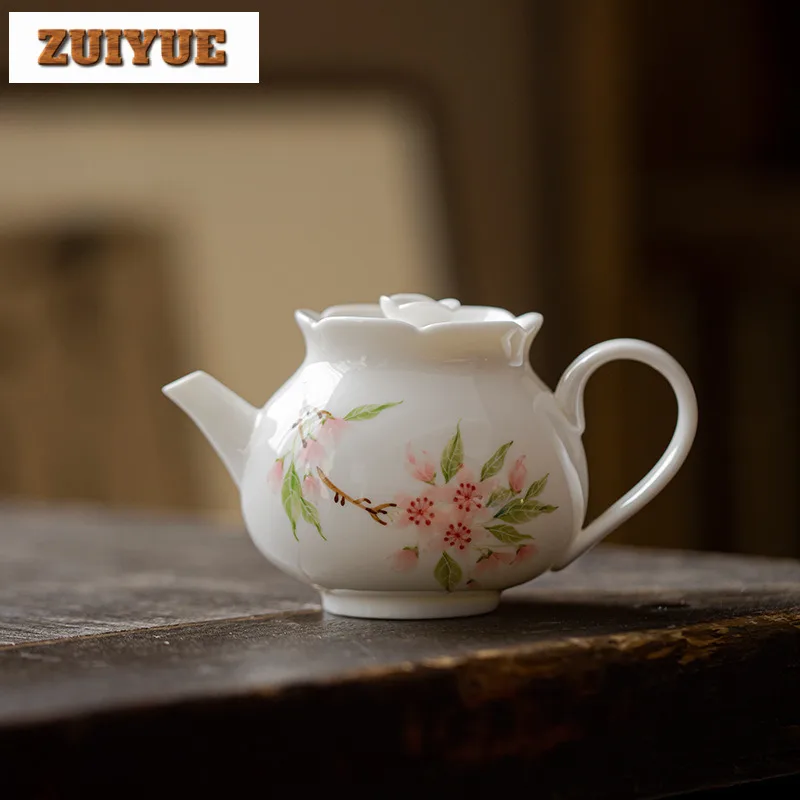 165ml Hand-painted Peach Blossom Teapot Pink Pomegranate White Porcelain Pot Tea Maker Infusions Kettle Drinkware Accessories