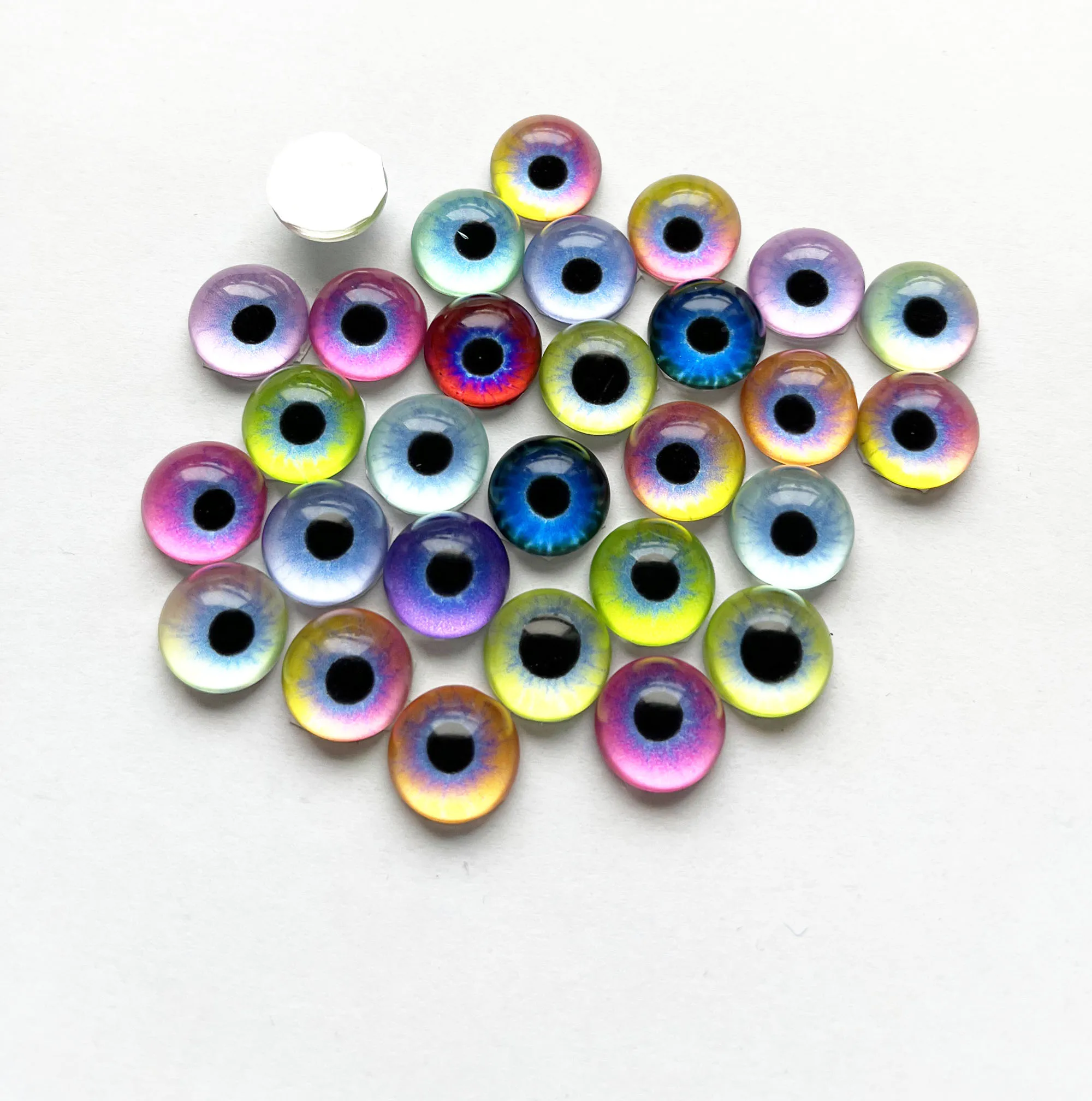 10 par/lote 10mm 12mm13mm 14mm 15mm 16mm 18mm 20mm 25mm mezcla de colores nuevo animal medio redondo ojos de juguete cuentas de vidrio con parte posterior plana